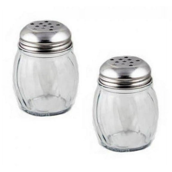 NEW, 6 oz Ounce Swirl Glass Cheese Shaker, Pepper Spice Shaker w Perforated Stainless Steel Lid  Set of 12