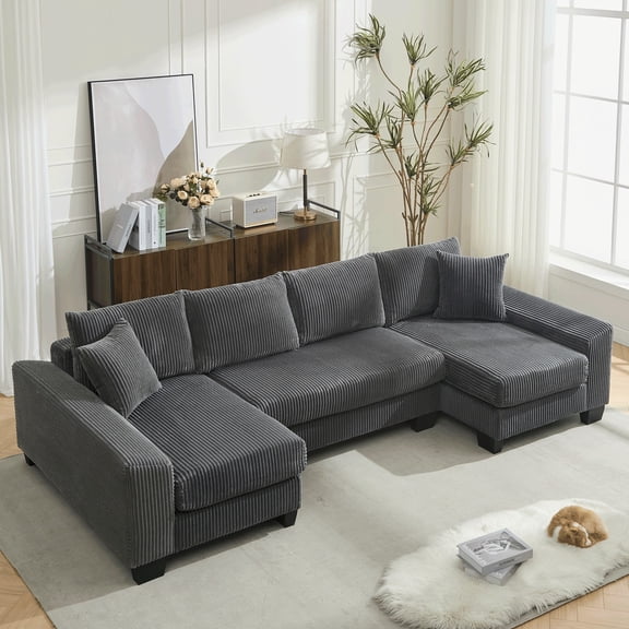[NEW ARRIVED] [VIDEO PROVIDED] 114" U Shaped Sleeper Sofa - High-Quality Corduroy, Comfortable Chaise Lounge, 2 in 1 Function