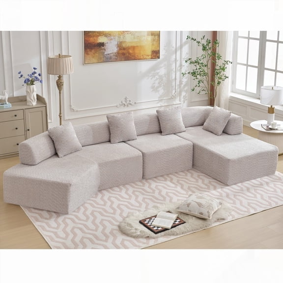 [NEW ARRIVED] [VIDEO PROVIDED] Gray 140" L-Shape Boucle Sofa Set, 4 Seats, No Assembly Hassle, Spacious & Comfortable with Modern Design