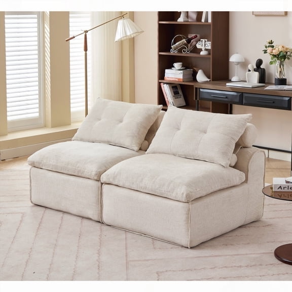 [NEW ARRIVED] [VIDEO PROVIDED]Modular Sofa, Soft Chenille Fabric, 2 Seats - No Armrests, DIY Option! Lumbar & Neck Pillows for Ultimate Comfort!