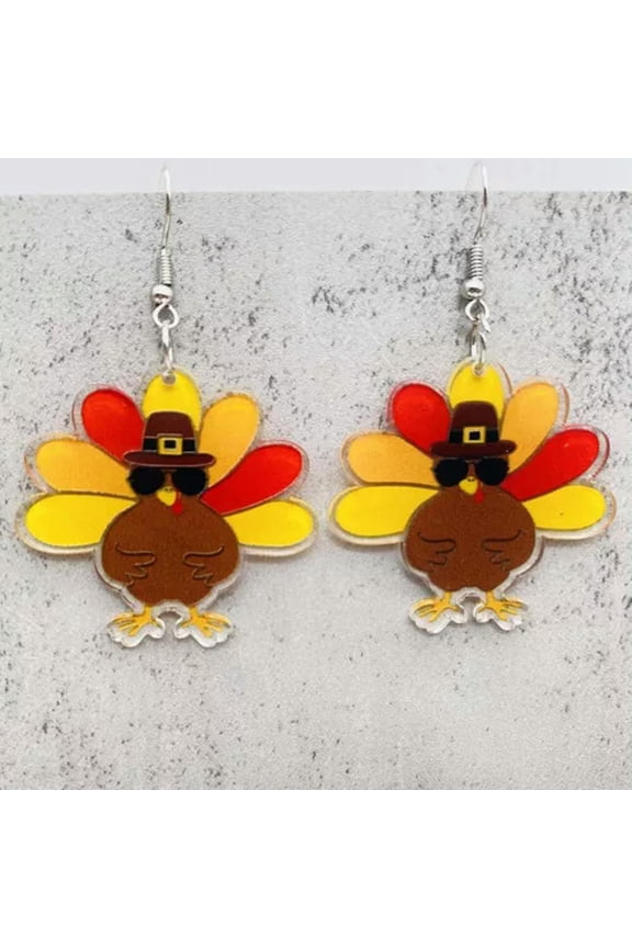 NEW Acrylic Turkey Thanksgiving Earrings Round Druzy Fall Holiday Jewelry Gifts
