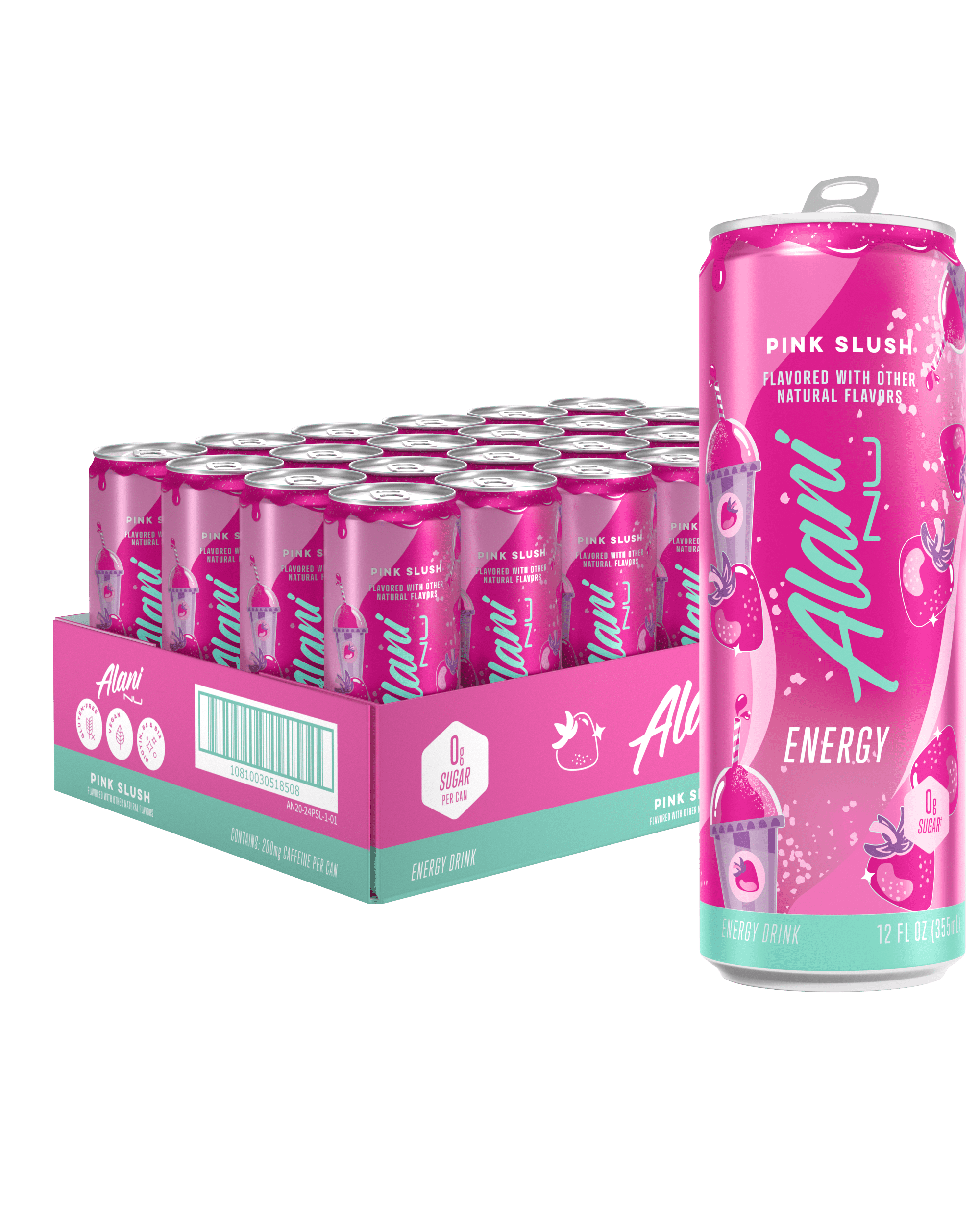 Alani Nu Sugar Free Energy Drink, Pink Slush, 12 fl oz, 24 Pack, Cans, 200mg Caffeine