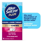 NEW Alka Seltzer Plus Cough & Sore Throat Fizzy Chews, On The Go, Raspberry, 16 Count