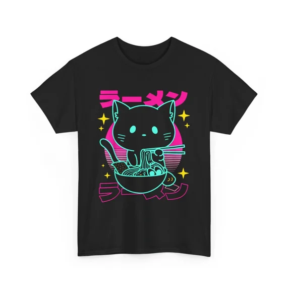 NEW Anime Ramen Cat Retro Japanese Noodles Aesthetic Kawaii cat T-Shirt