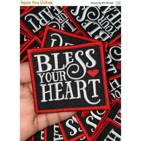 NEW Arrival "Bless Your Heart", Cute Inspirational Applique, Iron-on Embroidered Patch, Embroidery Design, Size 4", Small Jacket Patch, DIY