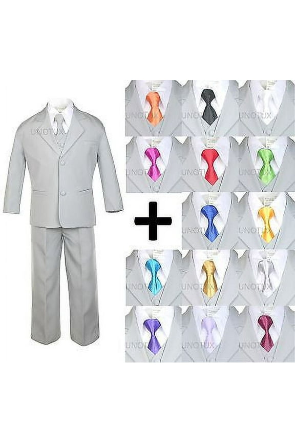 NEW BABY TODDLER BOY KID TEEN 6 PCS WEDDING PROM FORMAL TUXEDO SUIT GRAY sz S-20