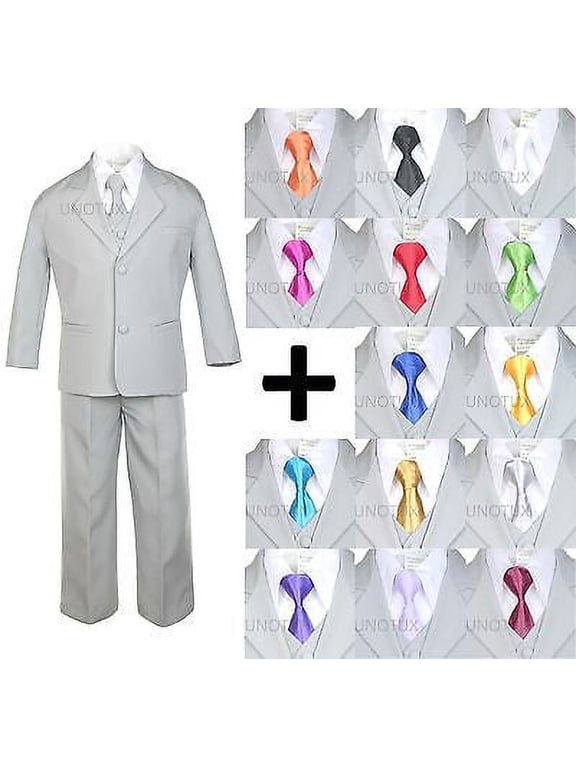 NEW BABY TODDLER BOY KID TEEN 6 PCS WEDDING PROM FORMAL TUXEDO SUIT GRAY sz S-20