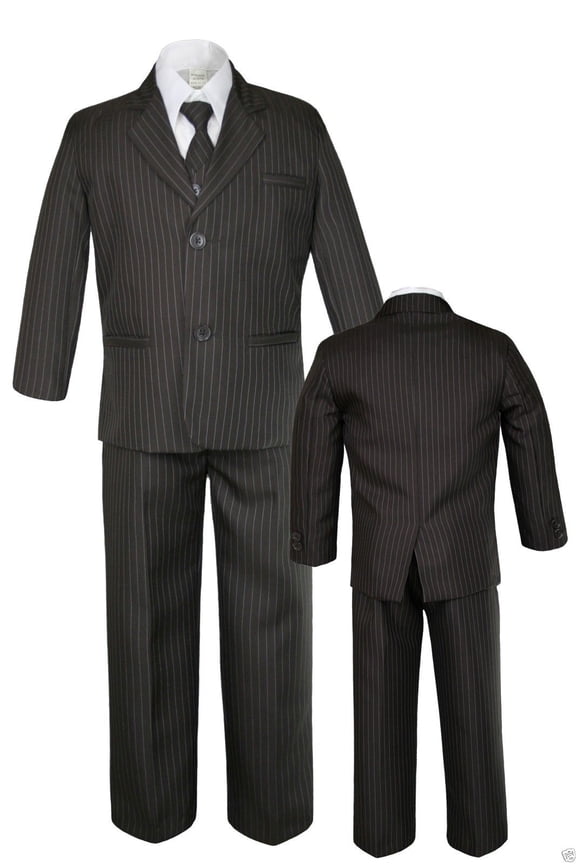 NEW BABY TODDLER & BOY WEDDING Brown Pin Stripe FORMAL TUXEDO SUIT S M L XL-12