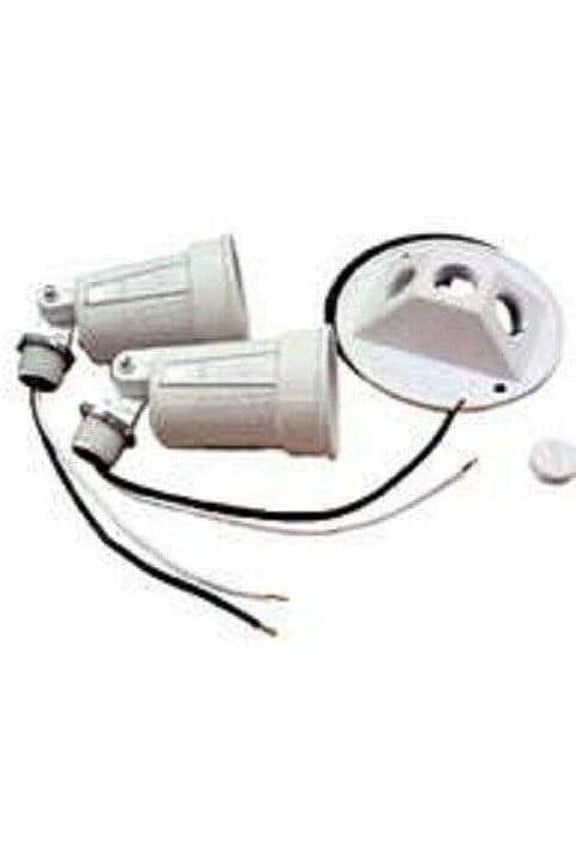 Double Lamp Holder Weatherproof Aluminum - Wet-Rated Outdoor - White Standard Mounting Hardware, Drop-In Replacement