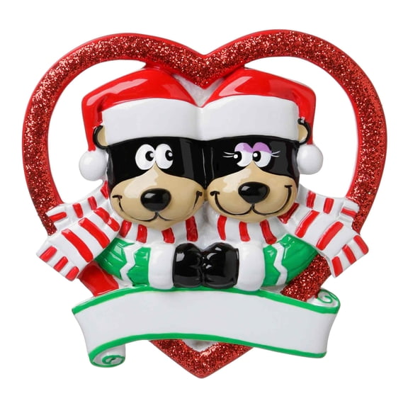 NEW BLACK BEAR COUPLE IN GLITTER HEART Personalized Christmas Tree Ornament DO-IT-YOURSELF