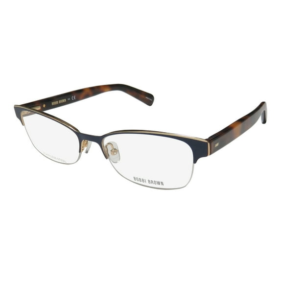 NEW BOBBI BROWN THE BAXTER WOMENS/LADIES CAT EYE HALF-RIM BLUE BROWN POPULAR STYLE FLEXIBLE TEMPLES FRAME DEMO LENSES 51-16-140 FLEXIBLE HINGES EYEGLASSES/EYEGLASS FRAME