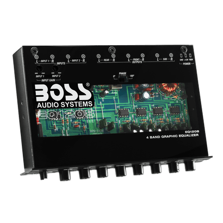 4 Band Pre-Amp Half-DIN Car Equalizer, Subwoofer Output, Dual Color Illumination