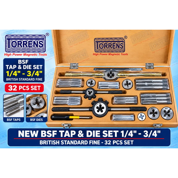 NEW BSF TAP DIE SET 1/4" - 3/4" BOXED 32 PCS SET - BRITISH STANDARD FINE