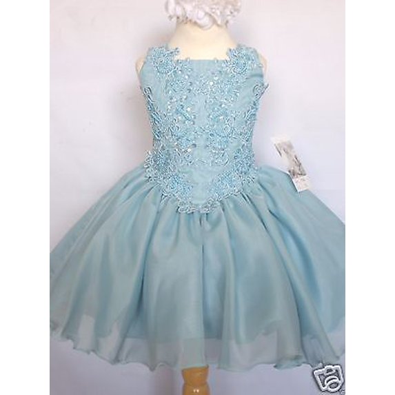 NEW Baby Girl National Pageant Wedding Formal Party Dress Aqua Blue 5-7years old