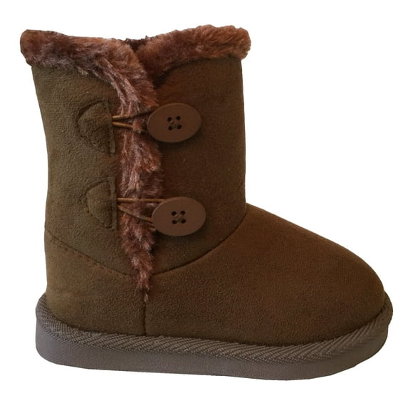 NEW Babys Girls Infant Kids Toddler Flat Winter Fur slouch Boots button Shoes (Brown, Cutie A 2 Little Kid)