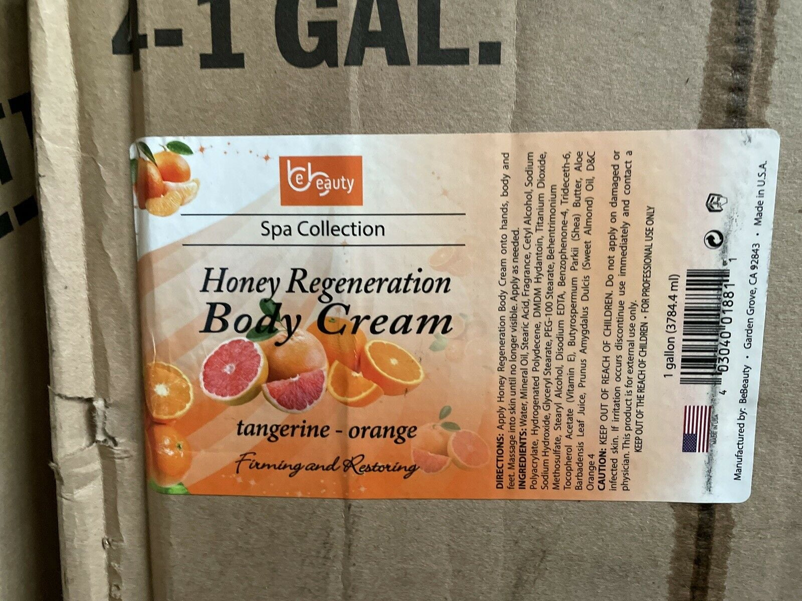Be Beauty Spa Collection, Honey Regeneration Body Cream, Tangerine & Orange, 1 Gallon, CLOT018G1