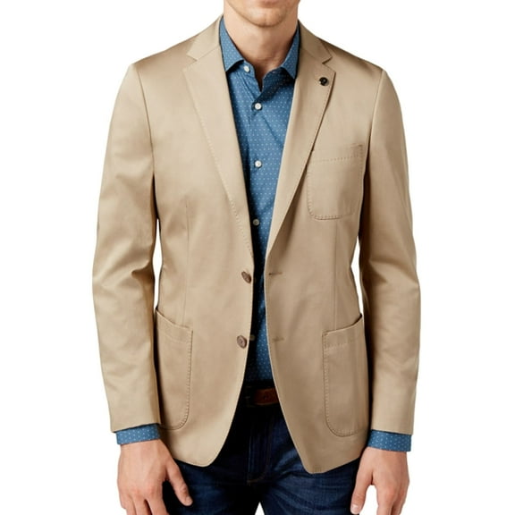 NEW Beige Mens Size 38 Two Button Slim-Fit Solid Blazer