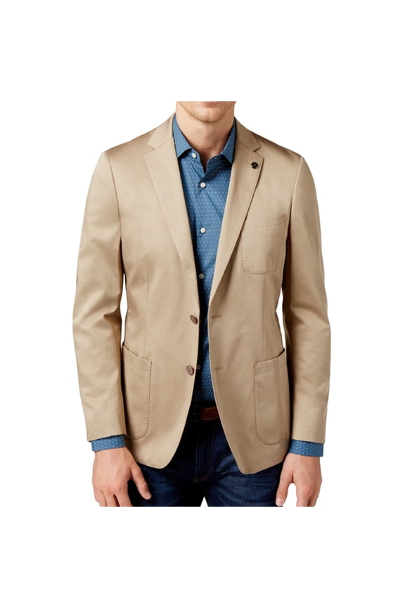 NEW Beige Mens Size 38 Two Button Slim-Fit Solid Blazer