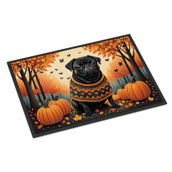 NEW Black Pug Fall Doormat Front Door Mat Indoor Outdoor Rugs for Entryway, Non Slip Washable Low Pile, 18H X 27W