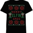 thumbnail image 1 of NEW Black Red Mens Size Small S Merry Xmas Graphic Print Tee Shirt, 1 of 3