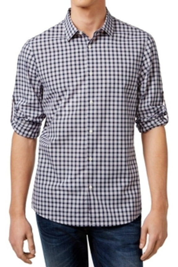 NEW Blue Mens Size Large L Slim-Fit Check Button Down Shirt