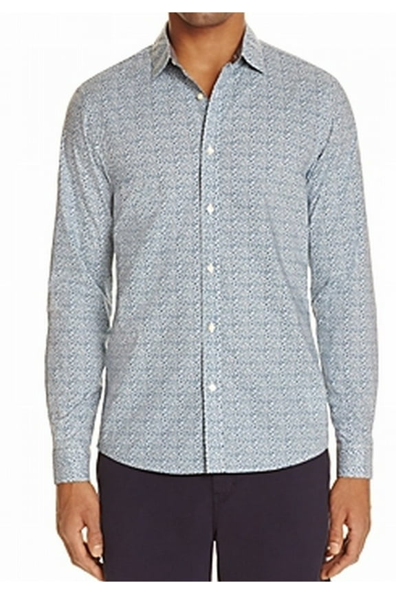 NEW Blue Mens Size Large L Slim-Fit Print Dress Shirt