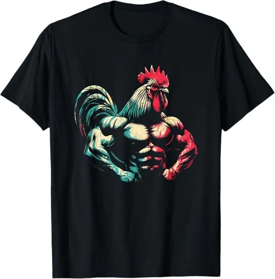 Rooster Bodybuilder NEW! Bodybuilder Rooster - Funny Weightlifting Rooster Workout Tee T ...