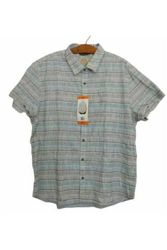 NEW!!! Boston Traders Mens Short Sleeves Woven Shirt (Grey Stripe & XXL)