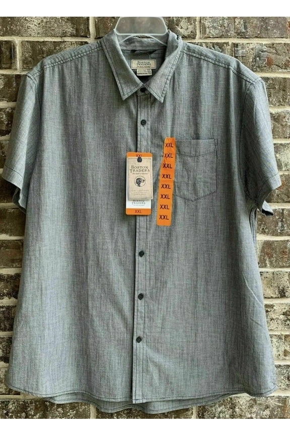 NEW!!! Boston Traders Mens Short Sleeves Woven Shirt (Grey & XXL)