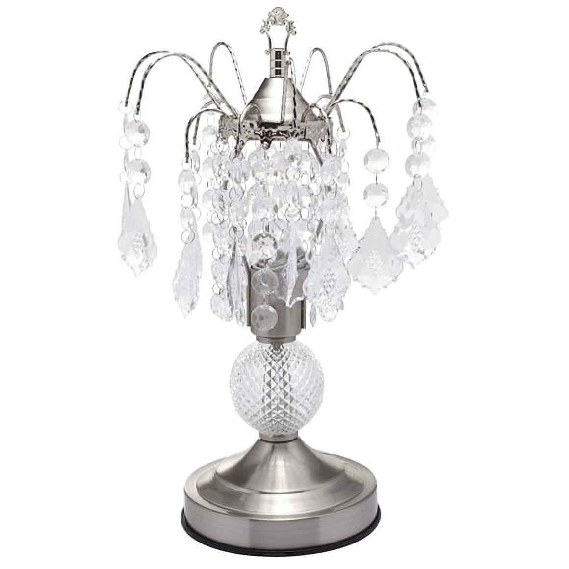 NEW Brushed Steel Base w/ Glass & Faux Crystal Ornaments Shade 16" Table Lamp 3056, 1 Bulb Included