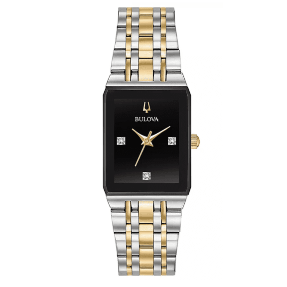 Bulova Quadra Women's 2-Tone Stainless Black Dial Diamond Quartz Watch 98P185