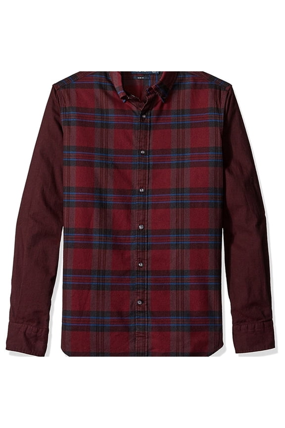 NEW Burgundy Red Men Size Small S Plaid Print Button Down Shirt