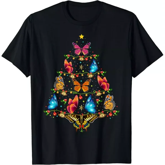 NEW Butterfly Bird Lover Xmas Gift Butterfly Christmas Tree Gift T-Shirt S-3XL