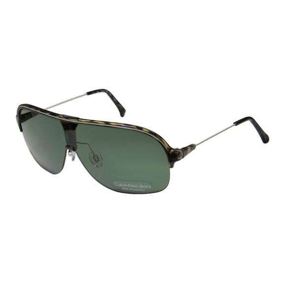 NEW CALVIN KLEIN JEANS 403S MENS SHIELD HALF-RIM 100% UVA & UVB TORTOISE / WHITE SLEEK UNIQUE DESIGN ADULTS SHADES SUNNIES FRAME GREEN LENSES 62-14-140 SUNGLASSES/SHADES