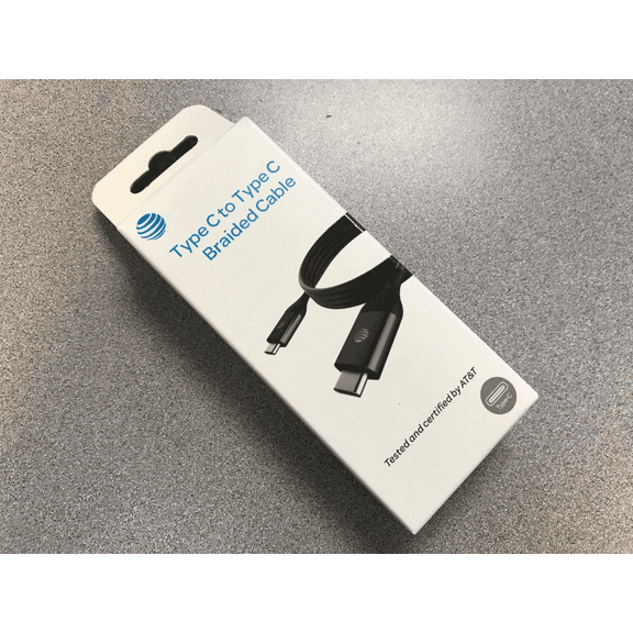 NEW AT&T Tested and Certified TYPE-C to TYPE-C, USB C Braided Cable 4FT Black