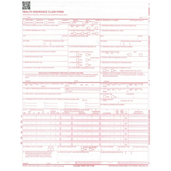 NEW CMS 1500 Claim Forms - 50 Sheets (02/12 Version) for Laser or Inkjet Printers