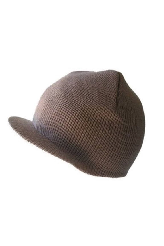 NEW CUFFLESS BROWN BEANIE Visor Skull Cap HAT