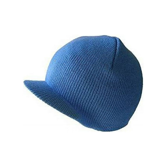NEW CUFFLESS Light Baby Blue Beanie Visor Skull Cap HAT