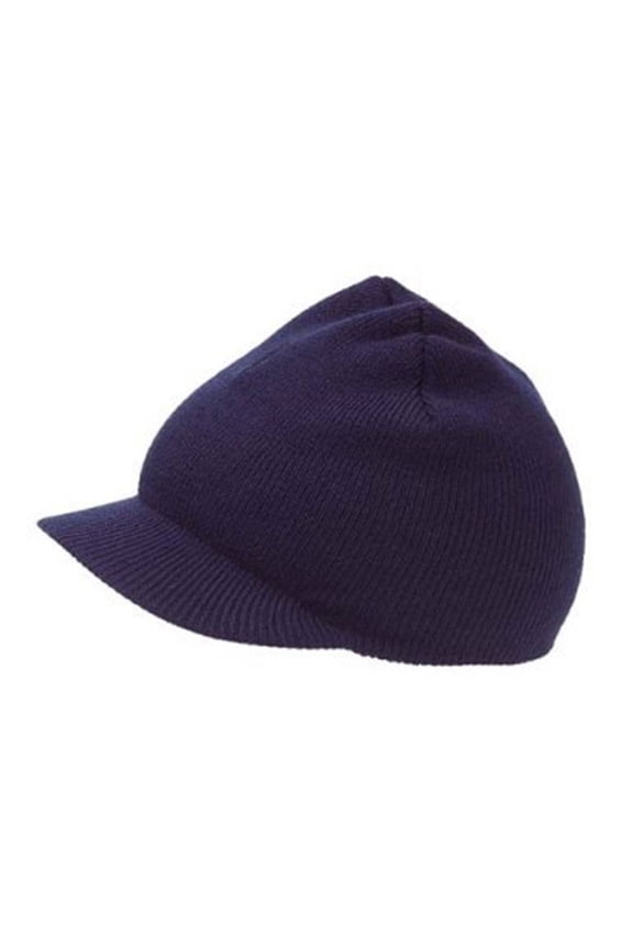 NEW CUFFLESS Navy Blue Beanie Visor Skull Cap HAT