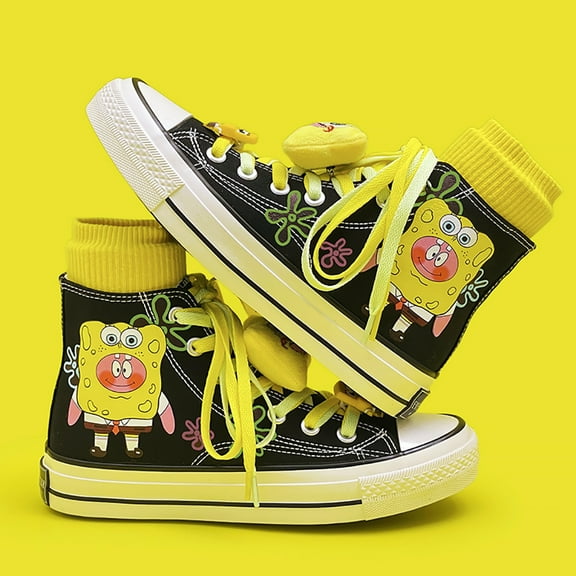NEW Cartoon High-top Canvas Shoes, Creativity Colored Shoelaces Skateboard Shoes, Fashionable Couple Shoes