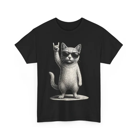 NEW Cat Funny T-shirt, Cat Rock Music Cats Lovers Women Men Funny Shirt