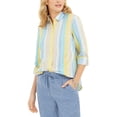 thumbnail image 1 of NEW Charter Club Women's Beach Stripe Linen-Blend Button Front Top Size Small, 1 of 3