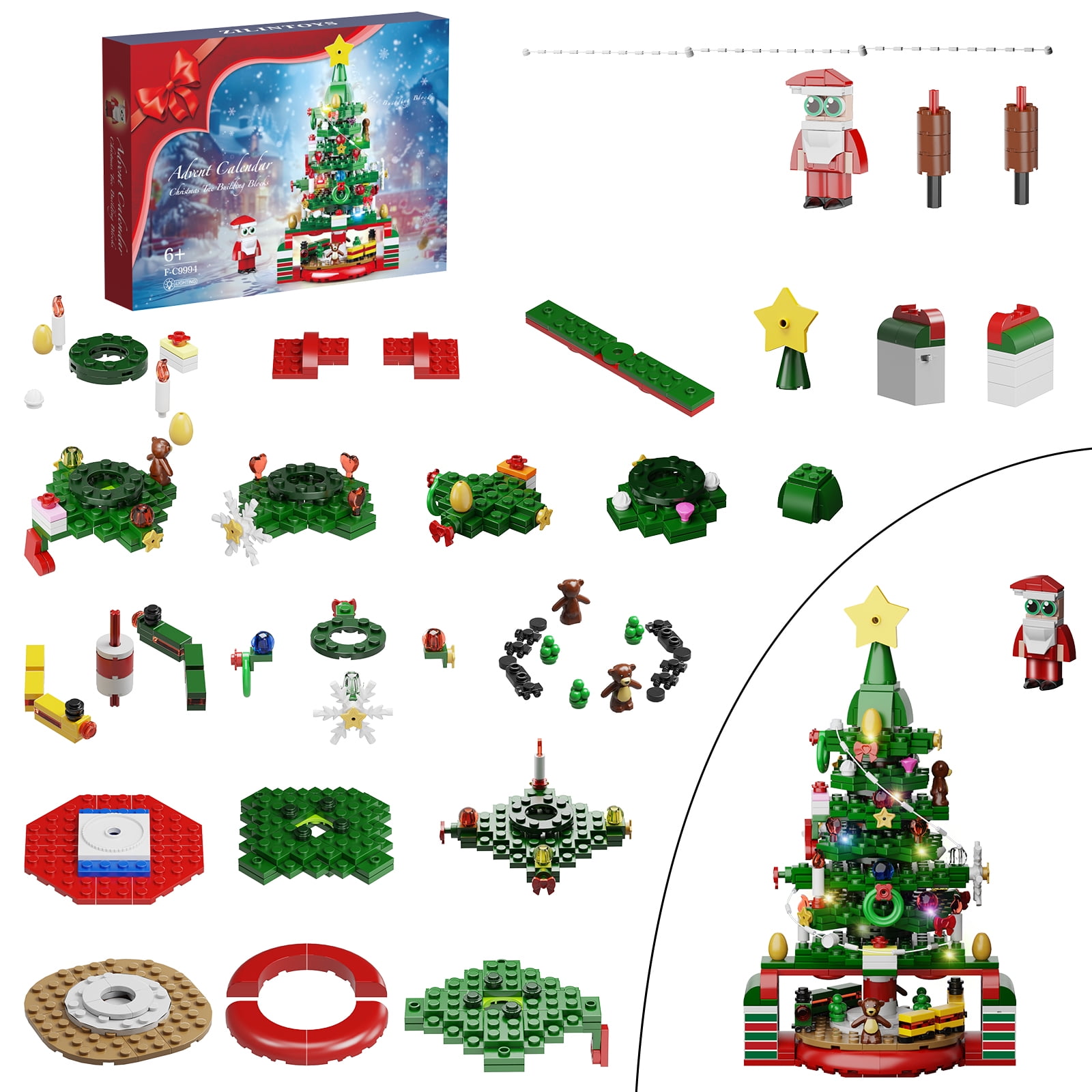 NEW Christmas Tree Building Block Set with LED Light,24 Day Plan to ...