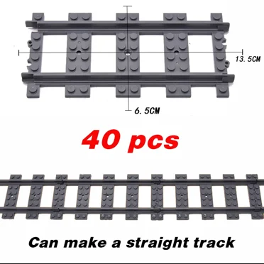 NEW City Trains Flexible Tracks Soft Straight Curved Rails Switch Building Block Creative Models Railways Toys for Kids Gifts (straight-40pcs)