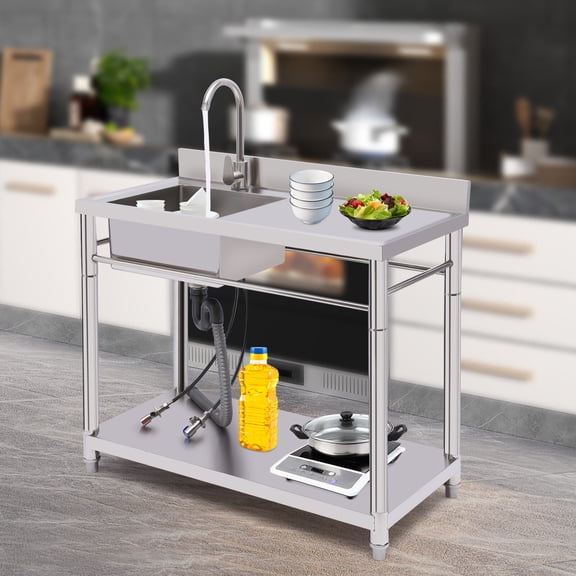 Free-standing Silver Commercial 1 Compartment Sink Kitchen Stainless Steel Utility Sink Prep Table