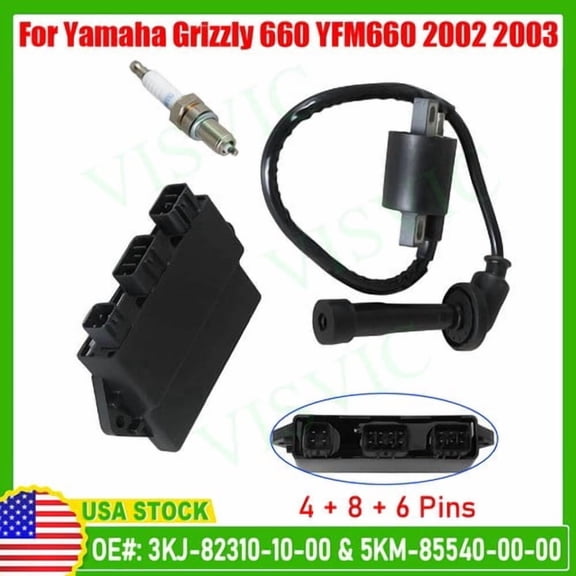 NEW Complete Ignition System Kit with Coil CDI Box Spark Plug for Yamaha Grizzly 660 2002-2003 ATV 1-Pack