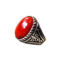 NEW Coral Mans Ring, Natural Red Coral Ring, Unisex Ring, Silver Jewelry, 925 Silver Ring, Birthday Gift, Heavy Mens Ring, Arabic Design, Ottoman Style Ring, Christmas, Turkey Mens Signet Ring