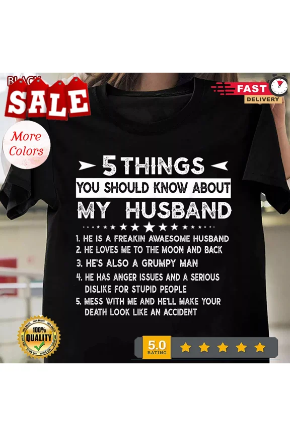 NEW/Couple Love Gift From Wife, 5 Things You Should Know About My Husband T-Shi