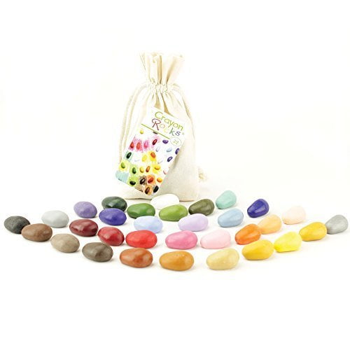 Crayon Rocks 32 Color Natural Soy Wax Crayons in Muslin Bag, Non-Toxic, Tripod Grip, Made in USA