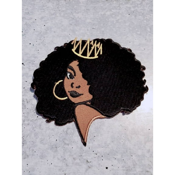 NEW "Crowned Queen" 4" Iron-On Patch, Embroidered Afrocentric Patch; Cute Applique for Clothing & Accessories, Small Patch